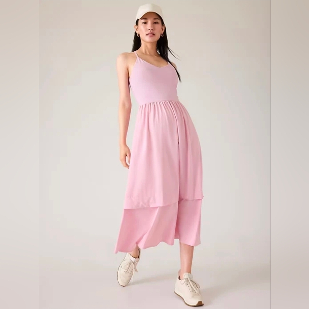 NWT Athleta Elation V-Neck Hybrid Dress | Begonia Pink XL
